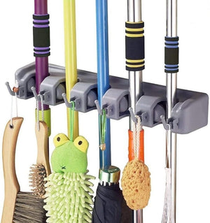 Wall-Mounted Broom and Mop holder — No-Slip Grip | Space-Saving |