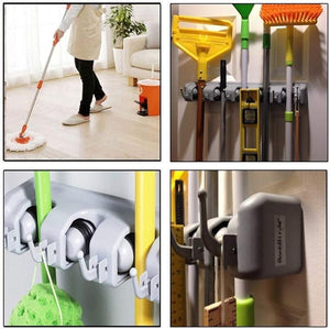 Wall-Mounted Broom and Mop holder — No-Slip Grip | Space-Saving |