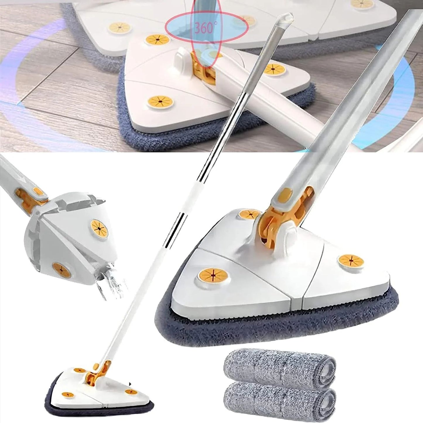 360 Rotating Self-Wringing Mop — Triangular Head | Microfiber | All Floors