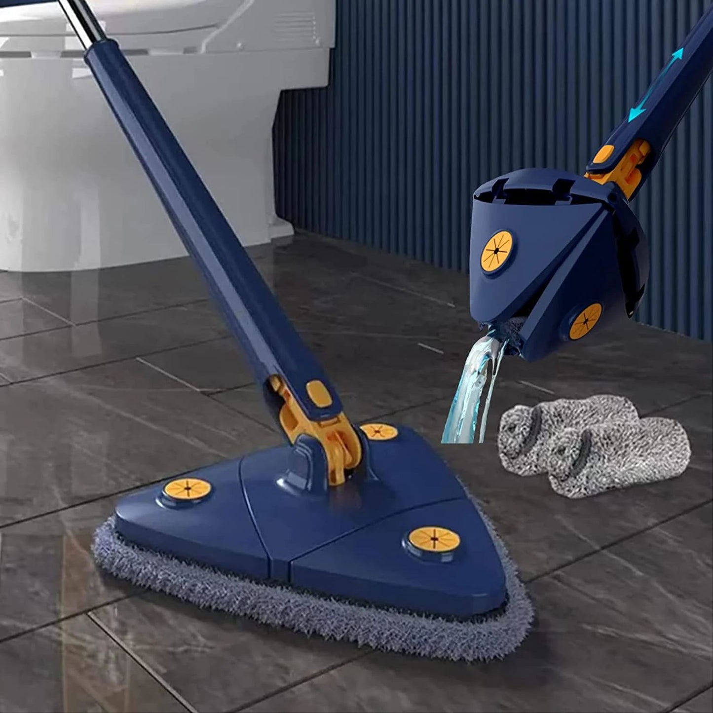 360 Rotating Self-Wringing Mop — Triangular Head | Microfiber | All Floors